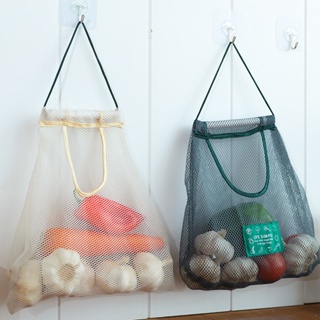 【AG】Moistureproof Mesh Bag Ventilative Polyester Hanging Large Capacity Wall-mountable Fruit Vegetable Storage Pouch for Daily Life