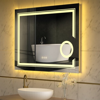 LUVODI กระจกห้องน้ำ ห้องอาบน้ำมีไฟ LED ทัชสกรีนกันฝ้า กันน้ำ กันฝุ่น กระจกอัจฉริยะ กระจกแต่งหน้า Mirror w/ 3X Magnifier