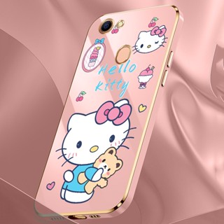 เคสโทรศัพท์มือถือ ทรงสี่เหลี่ยม บางมาก กันกระแทก ลายการ์ตูนเฮลโลคิตตี พร้อมสายคล้อง สําหรับ OPPO CPH1729 CPH1725 CPH1723 CPH1727 CPH1821