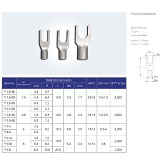 หางปลาแฉกเปลือย (SPADE TERMINALS NON-INSULATED)"T-LUG" ***ราคาต่อแพ็ค***   (สามารถออกใบกำกับภาษีได้ค่ะ)