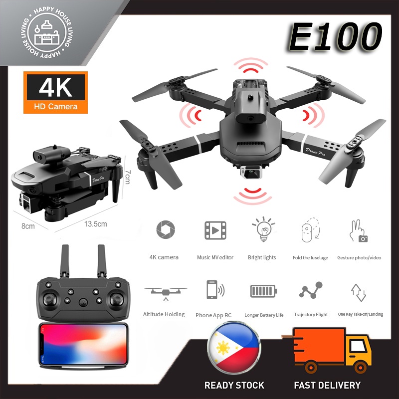 ภาพหน้าปกสินค้าE100 โดรนติดกล้อง 4K กล้องคู่ GPS โดรน โดรนขนาดเล็ก กล้องใส โดรนแบบพับได้ โดรน GPS รีโมทคอนโทรล