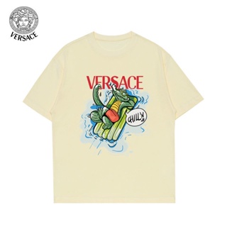 Versace (Label) เสื้อยืดแขนสั้น ผ้าฝ้ายแท้ พิมพ์ลายหนังจระเข้ Medusa สําหรับผู้ชาย
