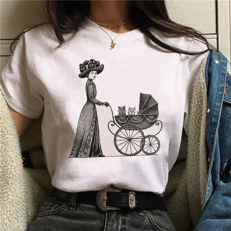 เสื้อยืดสไตล์เกาหลี-camisetas-para-mujer-halloween-2023-nuevas-camisetas-para-mujer-camisetas-sueltas-camisetas-de-veran