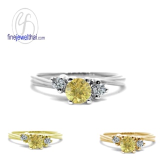 Finejewelthai-แหวนบุษราคัม-แหวนเพชรCZ-แหวนเงินแท้-แหวนพลอยแท้-Yellow-Sapphire-Silver-Ring-R1292yl (เลือกสีตัวเรือนได้)