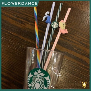1ชิ้นที่มีสีสันสกรูพลาสติกฟาง Starbucks แก้วหลอดดื่มฟางนำมาใช้ใหม่สายรุ้งปลาวาฬหมีเป็นมิตรกับสิ่งแวดล้อมด้วยการทำความสะอาดแปรง Drinkware A Ccessoroy Flowerdance