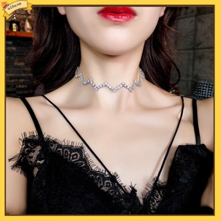 【Athena】Sexy Gothic Wave Choker Necklace Women Cup Chain Shiny Rhinestone Club Jewelry