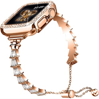 สายนาฬิกาข้อมือสเตนเลส ประดับเพชร หรูหรา สําหรับ Apple Watch Ultra 8 7 band 41 มม. 40 มม. 38 มม. iWatch SE 6 5 4 3 49 มม. 45 มม. 44 มม. 42 มม.