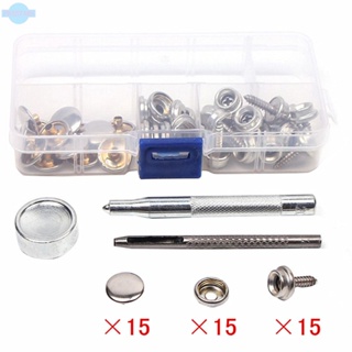 [ FAST SHIPPING ]Press Studs Kit 45PC Button Cap Stainless Steel Studs W/Tool 15mm Fasteners Kit