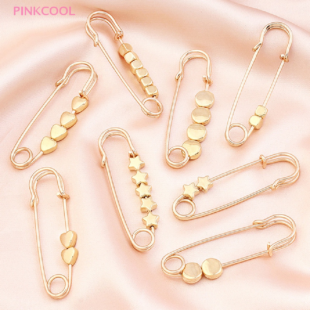 pinkcool-เข็มกลัด-รูปหัวใจ-ดาว-ปรับได้-สีทอง-ขนาดเล็ก-สําหรับกางเกง-กระโปรง-เอว