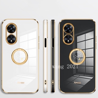 2023 New Casing OPPO Reno8 T 4G 5G เคส Phone Case Electroplating Straight Edge with Clock Stand Protective Soft Case Back Cover เคสโทรศัพท