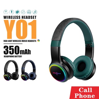 หูฟังครอบหู หูฟัง Wireless Headset รุ่น Y01 หูฟังไร้สาย HiFi Stereo คุณภาพเสียงสูง เสียงทุ้ม เบสแน่น Rainbow Light