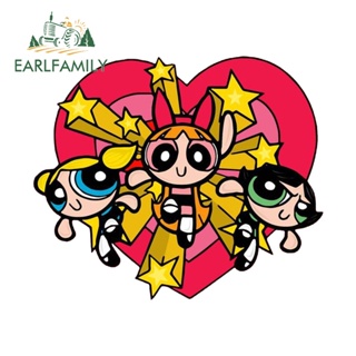 Earlfamily สติกเกอร์ไวนิล ลายการ์ตูนอนิเมะ Powerpuff Girls น่ารัก กันน้ํา สําหรับติดตกแต่งรถยนต์ 13 ซม. x 10.9 ซม.