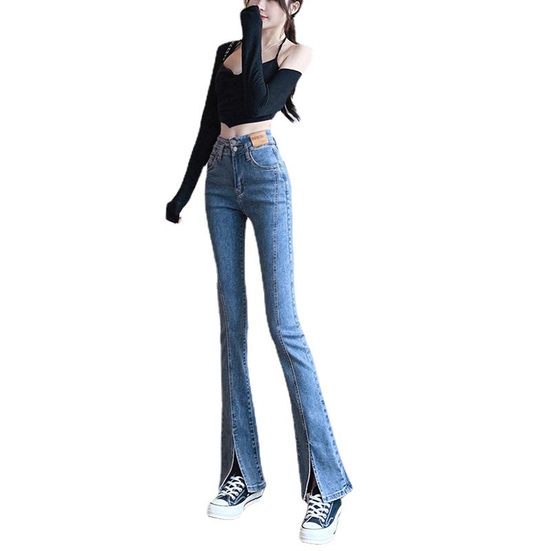 fashion-กางเกงยีนส์ขายาวผู้หญิงขาม้าแบบผ่า-ทรงสลิม-ยีนส์ยืด-รุ่น-w014