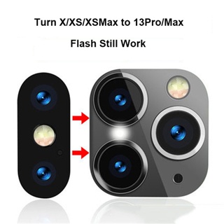 กล้องปลอม สําหรับ iPhone X XS Max XR เปลี่ยนเป็น 13 Pro การออกแบบกล้องสามตัว เลนส์ดัดแปลง HD กระจกนิรภัย + ฝาครอบป้องกันโลหะ