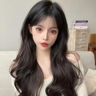 วิกผมยาวหยิก ผมหน้าม้า ผมหยักศก ผมหยักศก สามารถเค็ม หวานจําลอง วิกผมขนคลื่นใหญ่ หน้าฟู เต็มหน้า สไตล์เกาหลี สําหรับผู้หญิง