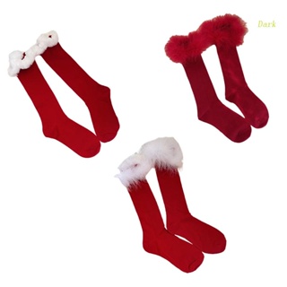 ถุงเท้ายาวถึงเข่า ประดับขนนกเทียม สีแดงเข้ม เหมาะกับเทศกาลคริสต์มาส ปีใหม่ สําหรับผู้หญิง