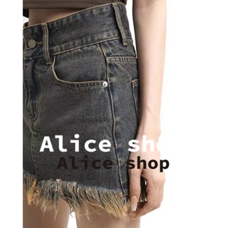 Alice  กระโปรงยีนส์ผู้หญิง เอวสูงกระโปรงทรงเอ สไตล์เกาหลี 2022 ใหม่  fashion Trendy ทันสมัย พิเศษ Q021027 36Z230909