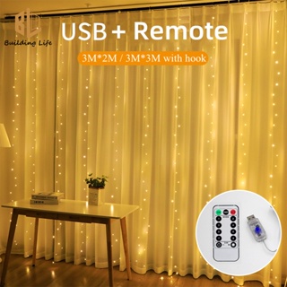 สายไฟหิ่งห้อย LED 300 ดวง สายทองแดง 8 โหมด ชาร์จ USB กันน้ํา พร้อมรีโมตคอนโทรล สําหรับตกแต่งหน้าต่าง คริสต์มาส