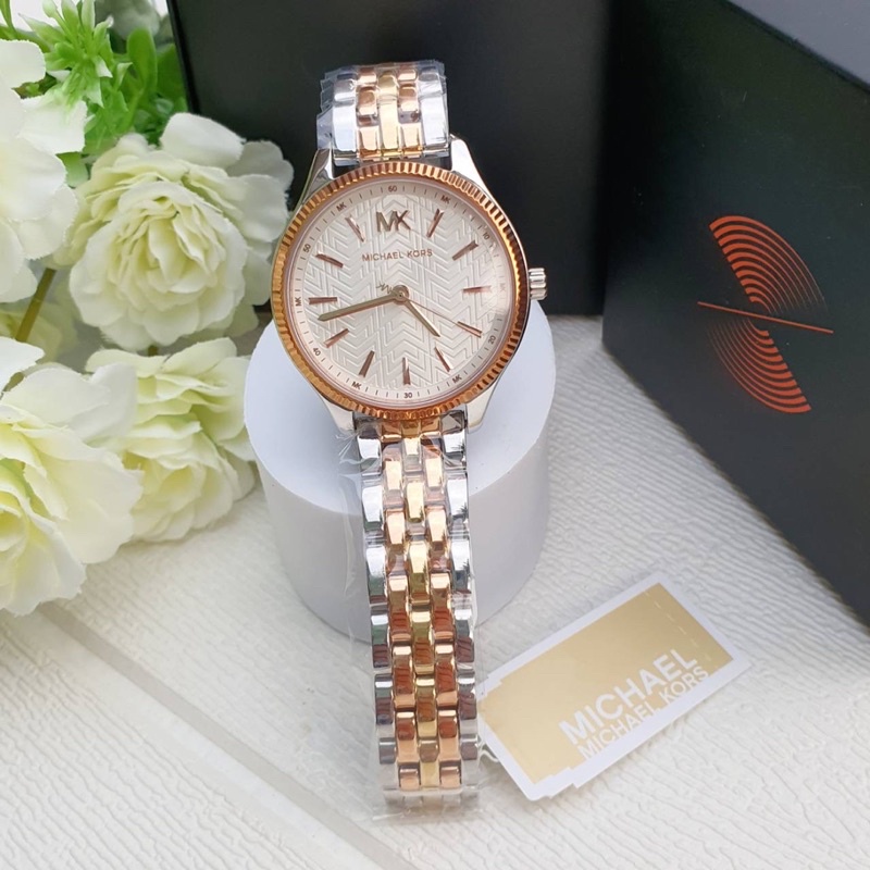 ผ่อน0-นาฬิกา-michael-kors-mk6642-lexington-quartz-white-dial-ladies-watch-สแตนเลสทูโทนสีโรสโกลด์-เงิน-หน้าปัดขาว-36มม