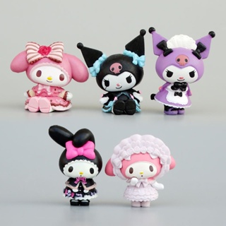 โมเดลฟิกเกอร์ อนิเมะ Sanrio Melody Kuromi ของเล่น สําหรับเด็กผู้หญิง เก็บสะสม ตกแต่งรถยนต์ 5 ชิ้น