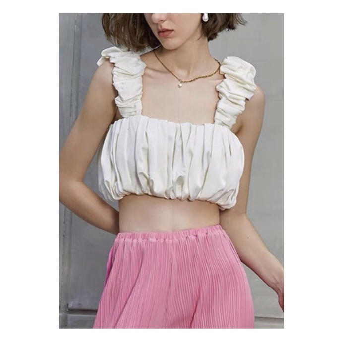 sleeveless-pleated-crop-เสื้อสายเดี่ยว-ทรงครอป-แต่งพลีทรอบตัว