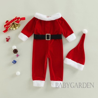 Babygarden ชุดจั๊มสูทรอมเปอร์ แขนยาว คอกลม ลายคริสต์มาส พร้อมหมวก สําหรับเด็กผู้ชาย ผู้หญิง 6 เดือน -4 ปี