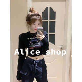 Alice  เสื้อครอป เสื้อยืดแขนยาวผู้หญิง 2023 ใหม่  Chic สวย รุ่นใหม่ สบาย S031080 36Z230909