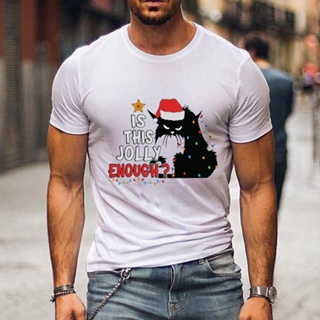 เสื้อแฟชั่นผญ2022 อื่นๆ เสื้ออะนิเมะนี้ Jolly รุ่นพอคริสมาสต์ Tshirt ฮาราจูกุกราฟิก Tees แมวตลกหมวกคริสต์มาสพิมพ์ฤดูร้อน