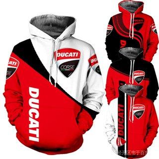 เสื้อกันหนาวแขนยาว มีฮู้ด พิมพ์ลาย Ducati 3 มิติ แฟชั่นยอดนิยม สไตล์สตรีท สําหรับผู้ชาย 2021
