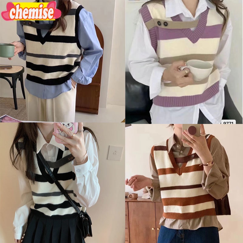 chemisegrace-พร้อมส่ง-เสื้อไหมพรมพร้อมส่ง-เสื้อกั๊กไหมพรมคอวี-เสื้อสเวตเตอร์แขนกุด-น่ารักสไตล์-เกาหลี-9771