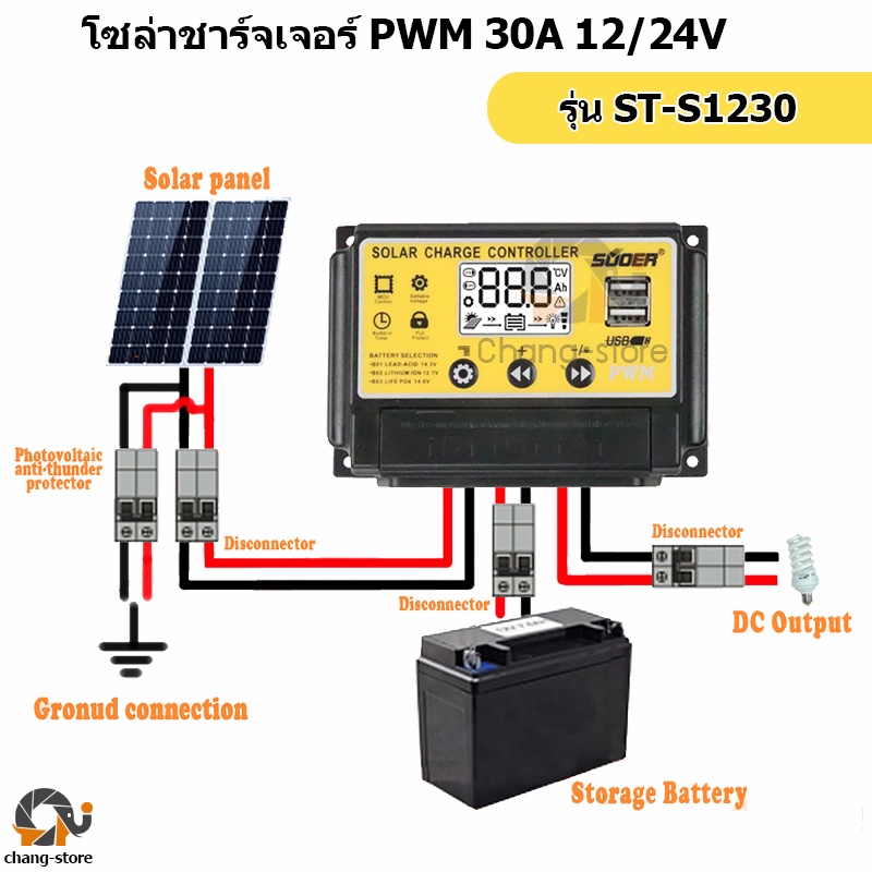 ยอดขายอันดับ1-โซล่าร์-ชาร์จเจอร์-pwm-30a-suoer-รุ่น-st-s1230-charge-controller-โซล่าเซลล์-ของแท้-100