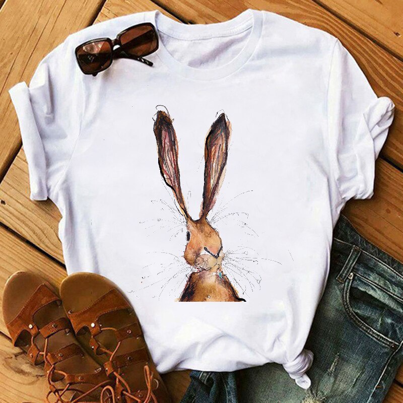เสื้อยืดแฟชั่น-เสื้อยืดผู้หญิงการ์ตูนฤดูร้อนแขนสั้นกระต่ายสัตว์แฟชั่นเสื้อผ้ากราฟิก-t-tshirt-top-lady-พิมพ์หญิงทีช