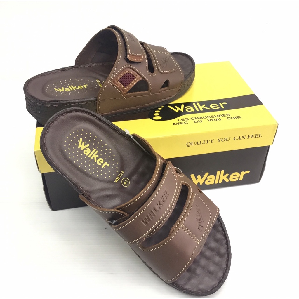 newwalkerใหม่รองเท้าแตะชายเย็บมือพื้นนุ่มหนังแท้100-รุ่นwb723สีดำและน้ำตาล-3-18-3-19-ใส่ไม่ได้เปลี่ยนได้สบายใจค่ะ