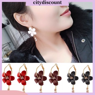 &lt;citydiscount&gt;  ต่างหูดอกไม้ Camellia สไตล์เกาหลีสำหรับผู้หญิง