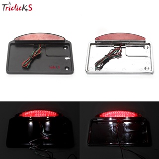 Triclicks Black Chrome Side Mount License Plate Lights LED Tail Light Bracket Car Light For Harley Bobber Chopper Motorc