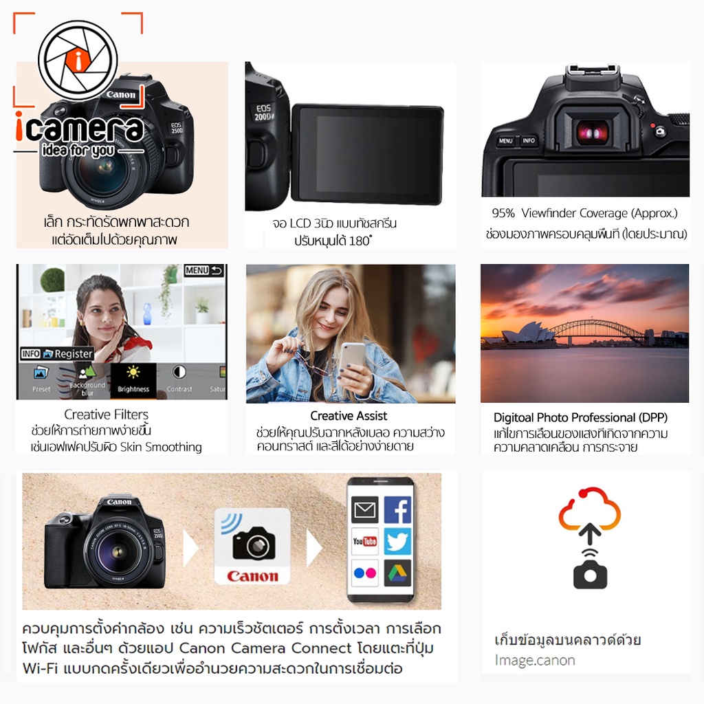 ภาพสินค้าCanon Camera EOS 250D Kit 18-55 mm. - รับประกันร้าน icamera 1ปี จากร้าน icamera_gadgets บน Shopee ภาพที่ 8