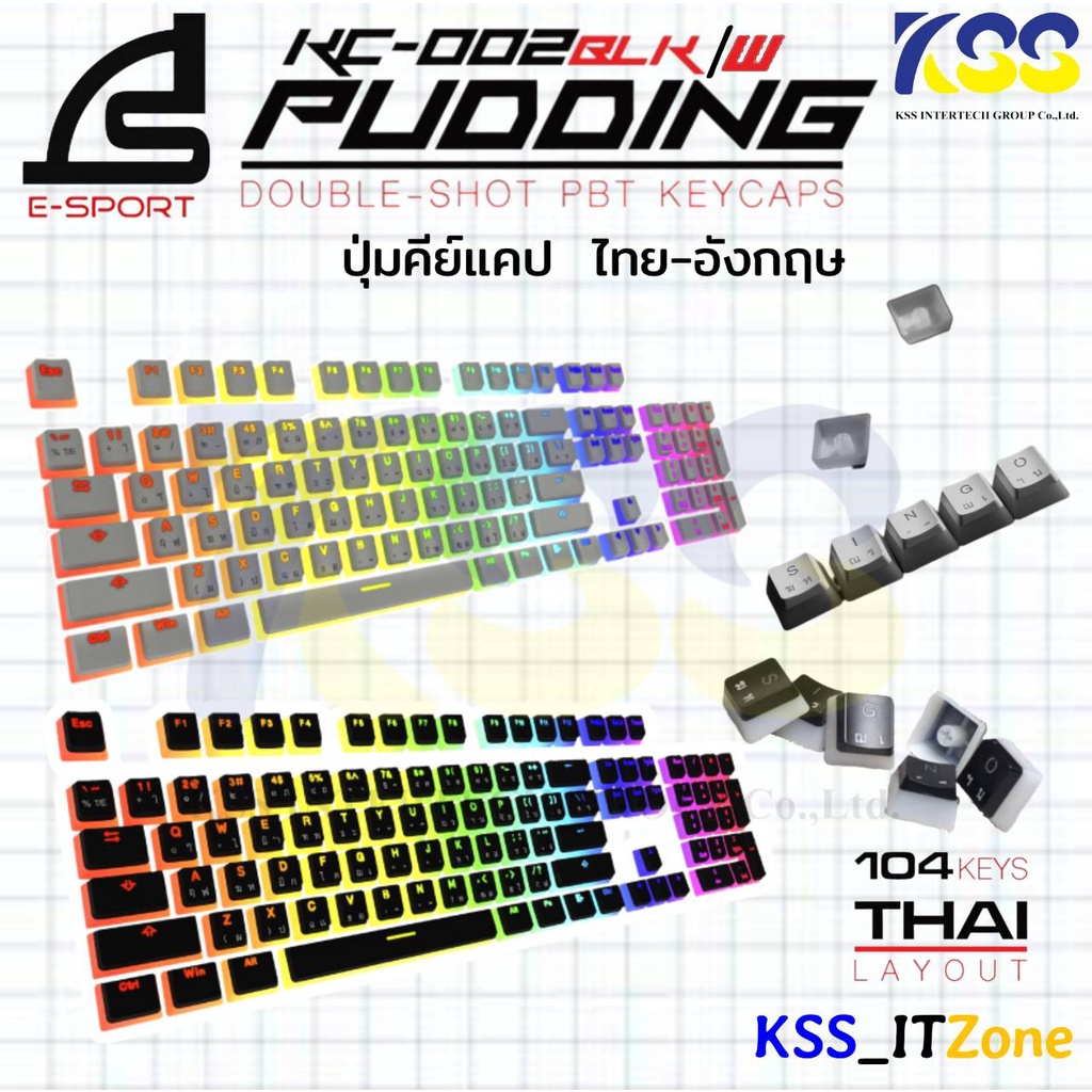 💕SIGNO E-Sport Pudding Double-Shot PBT Keycaps รุ่น KC-002 BLK/W (พุด ...