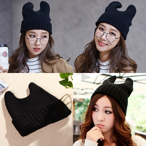 หมวกไหมพรม-มีหู-สีล้วน-หมวกหน้าหนาว-cap-hat-ราคาถูก-พร้อมส่ง