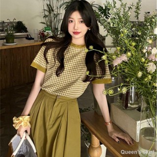เสื้อยืดลายทาง+กระโปรง  กระโปรงจีบ  ชุดสไตล์เกาหลี   ชุดเดรสผู้หญิง