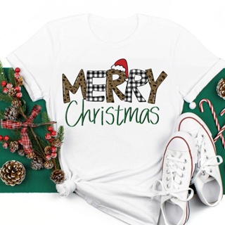 เสื้อยืดสีขาวผู้ชาย Camisetas estampadas de Feliz Navidad y Año Nuevo para mujer, Blusa con estampado de leopardo de est