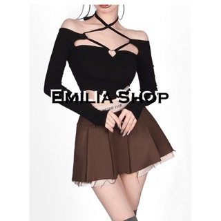 EMILIA SHOP เสื้อครอป เสื้อ เสื้อผ้าแฟชั่นผู้หญิง 2022 ใหม่ ES220190