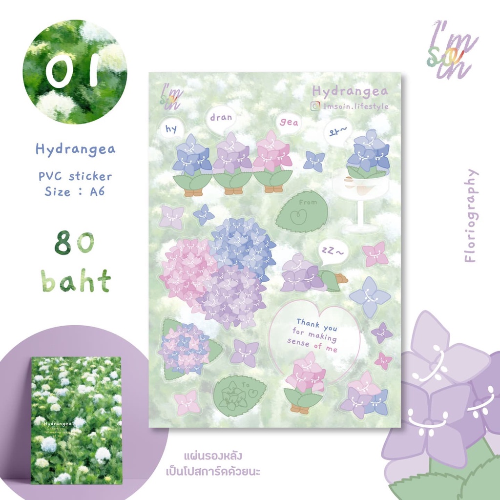 สติ๊กเกอร์ 01 Hydrangea - Sticker A6 | Shopee Thailand
