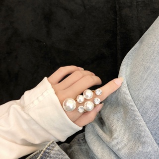 แหวน ฝังเพชร ไข่มุก เปิดไม่สม่ําเสมอ ออกแบบดี สไตล์เกาหลี