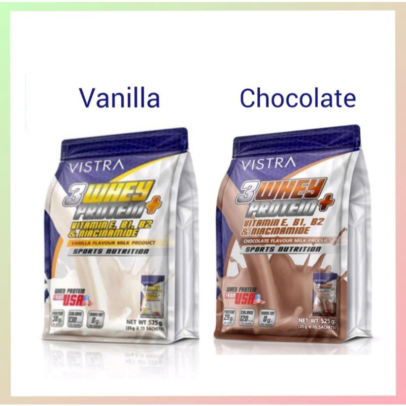 ภาพหน้าปกสินค้าVISTRA 3 WHEY PROTEIN PLUS (Vanilla / Chocolate) 35Gx15PC วิสทร้า เวย์โปรตีน พลัส รสวนิลา / ช็อคโกแลต