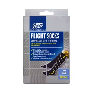 Boots Flight Socks (14-17mmHg) Size 9-12- 1 Pair บู๊ทส์ ฟาร์มาซูติคอลส์ ถุงเท้าสำหรับสวมใส่ระหว่างเที่ยวบิน ขนาด 9-12 1 แพ็ค