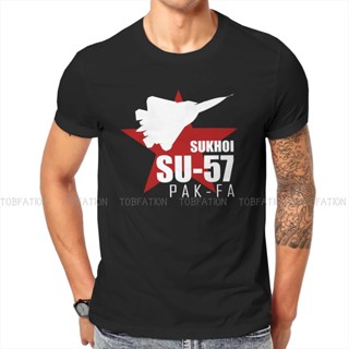 เสื้อยื รัสเซียสหภาพโซเวียต CCCP ผ้าฝ้ายบริสุทธิ์เสื้อยืด Sukhoi Su-57 เสื้อยืดพื้นฐานผู้ชายขนาดใหญ่เสื้อยืด Ofertas อิน