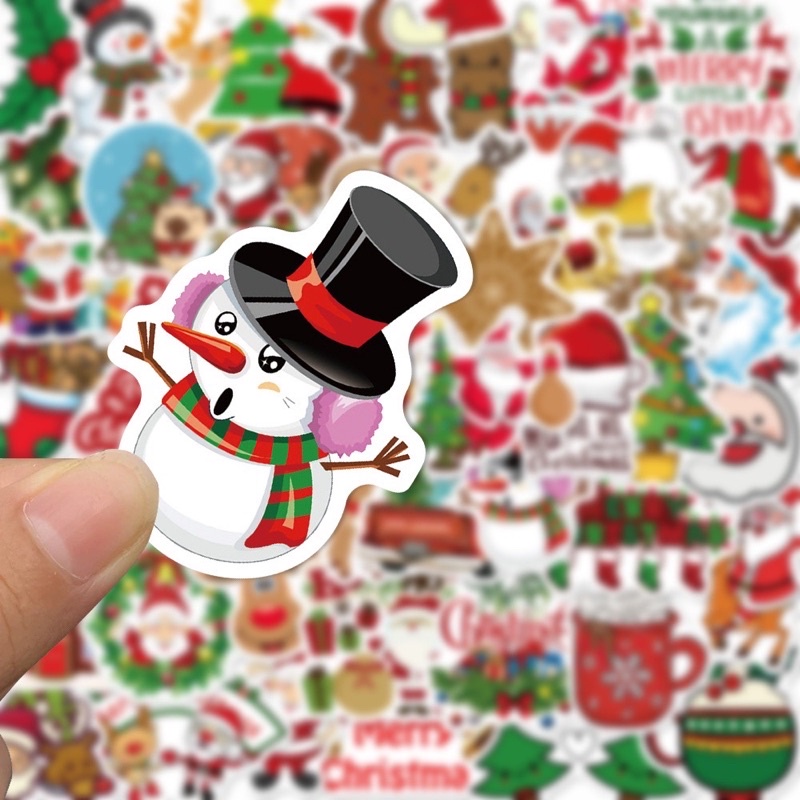 สติ๊กเกอร์-merry-christmas-320-คริสต์มาส-50ชิ้น-ซานต้า-ซานตาคลอส-santa-claus-snowman-สโนว์แมน-หิมะ-ปีใหม่-หิมะ-คลิสมาส