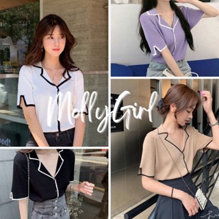 ภาพหน้าปกสินค้าMollygirl เสื้อไหมพรมpoloคอวีเล่นสีตัดขอบน่ารักลูกคุณ เสื้อครอป 9390 ซึ่งคุณอาจชอบราคาและรีวิวของสินค้านี้