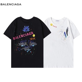 Balenciag เสื้อยืดแขนสั้น ผ้าฝ้าย พิมพ์ลาย แฟชั่นสําหรับผู้ชาย และผู้หญิง