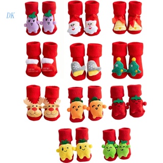 Dk ถุงเท้าข้อสั้น ลายการ์ตูนคริสต์มาส 3D กันลื่น ให้ความอบอุ่น เหมาะกับฤดูหนาว สําหรับเด็กทารกแรกเกิด เด็กวัยหัดเดิน